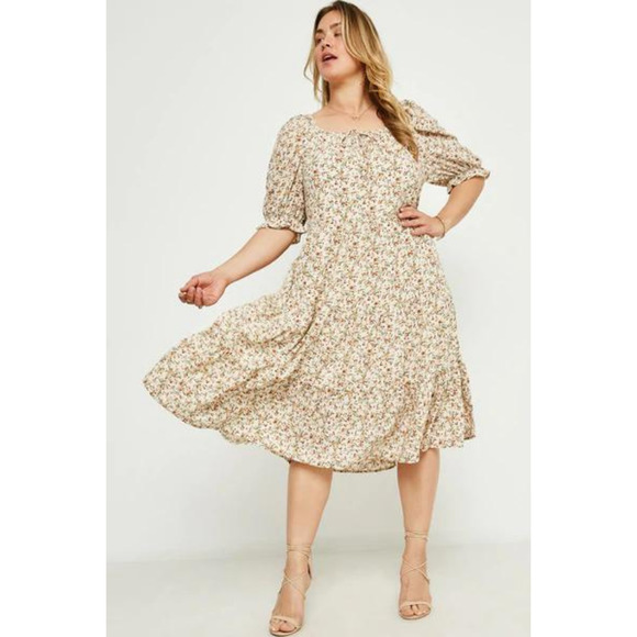 Hayden Dresses & Skirts - Hayden Gathered Wide Neck Tiered Floral Midi Dress Size M